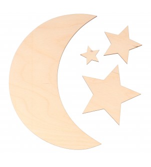 Drewniany mały księżyc z gwiazdkami