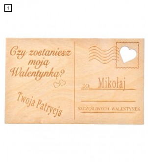 Drewniana kartka walentynkowa personalizowana