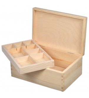 Box with a removable tray with dividers