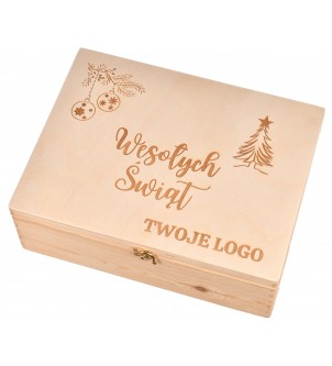 Pudełko drewniane świąteczne prezent grawer 40x30x13cm