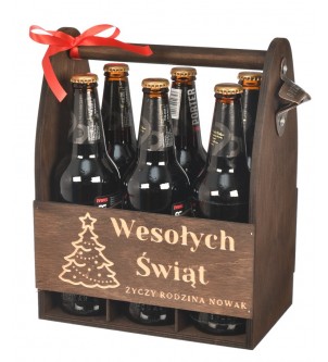 Nosidło drewniane świąteczne na 6 piw