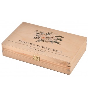 Drewniane pudełko na zdjęcia i pendrive ŚLUBNE personalizowane nadruk