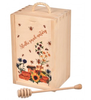 Drewniane pudełko na miód prezent z nadrukiem