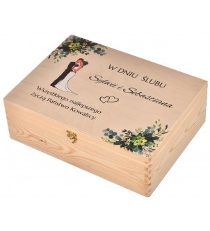 Eleganckie Drewniane Pudełko z Personalizowanym Nadrukiem UV - Doskonały Prezent Ślubny dla Nowożeńców