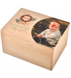 Skrzynka drewniana pudełko wspomnień z metryczką dziecka