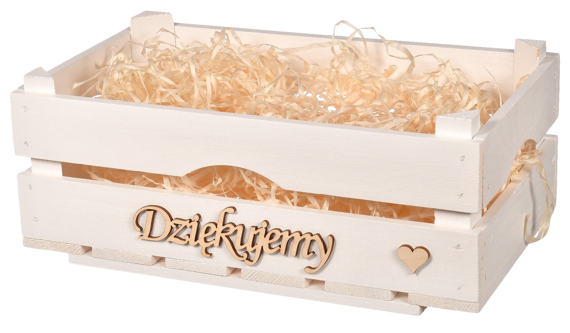 Biała drewniana skrzynka na podziękowanie dla rodziców