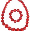 Korale i bransoletka drewniane czerwone