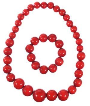 Korale i bransoletka drewniane czerwone