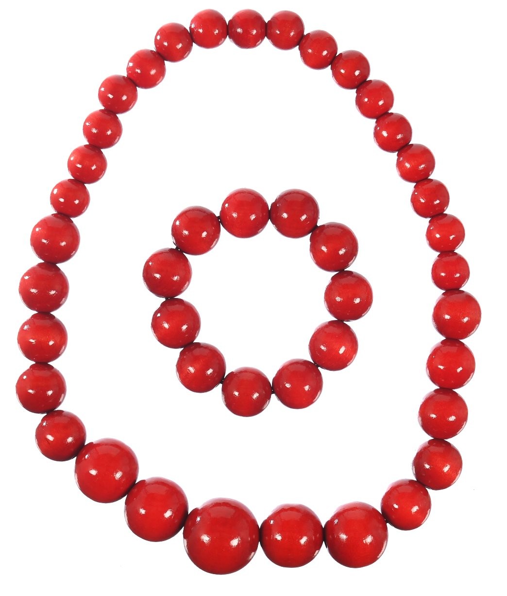 Korale i bransoletka drewniane czerwone