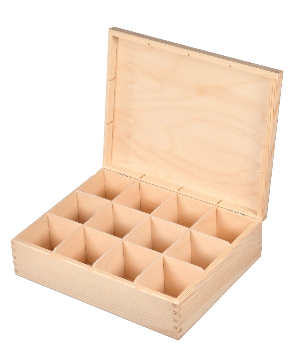 Drewniane pudełko na herbatę 12 przegród