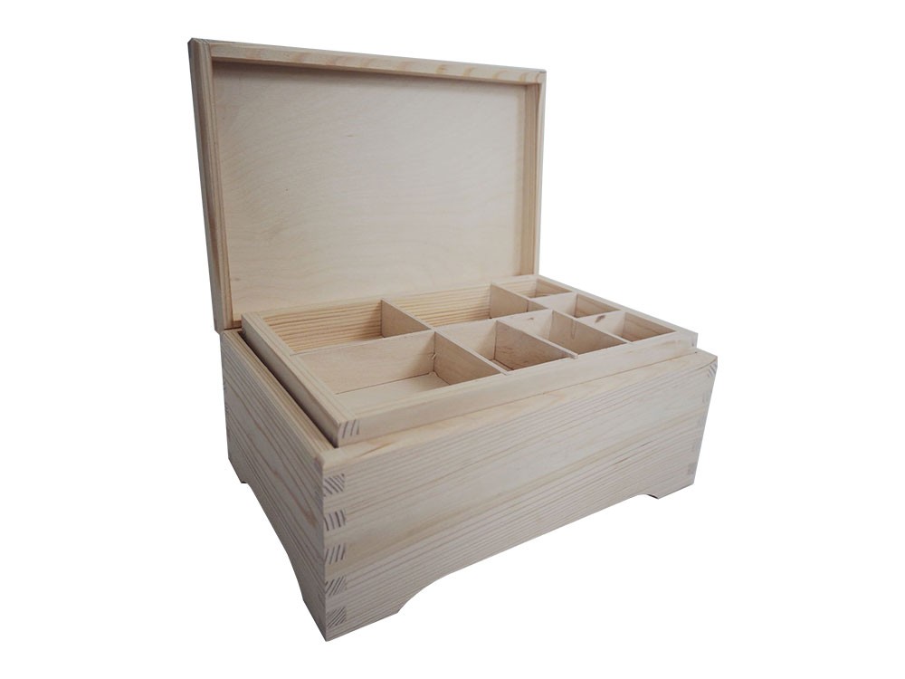 Pudełko drewniane z przegrodami na biżuterię