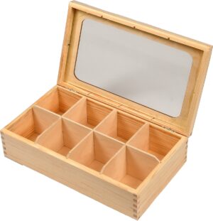Pudełko na herbatę biżuterię 8 przegród z szybką