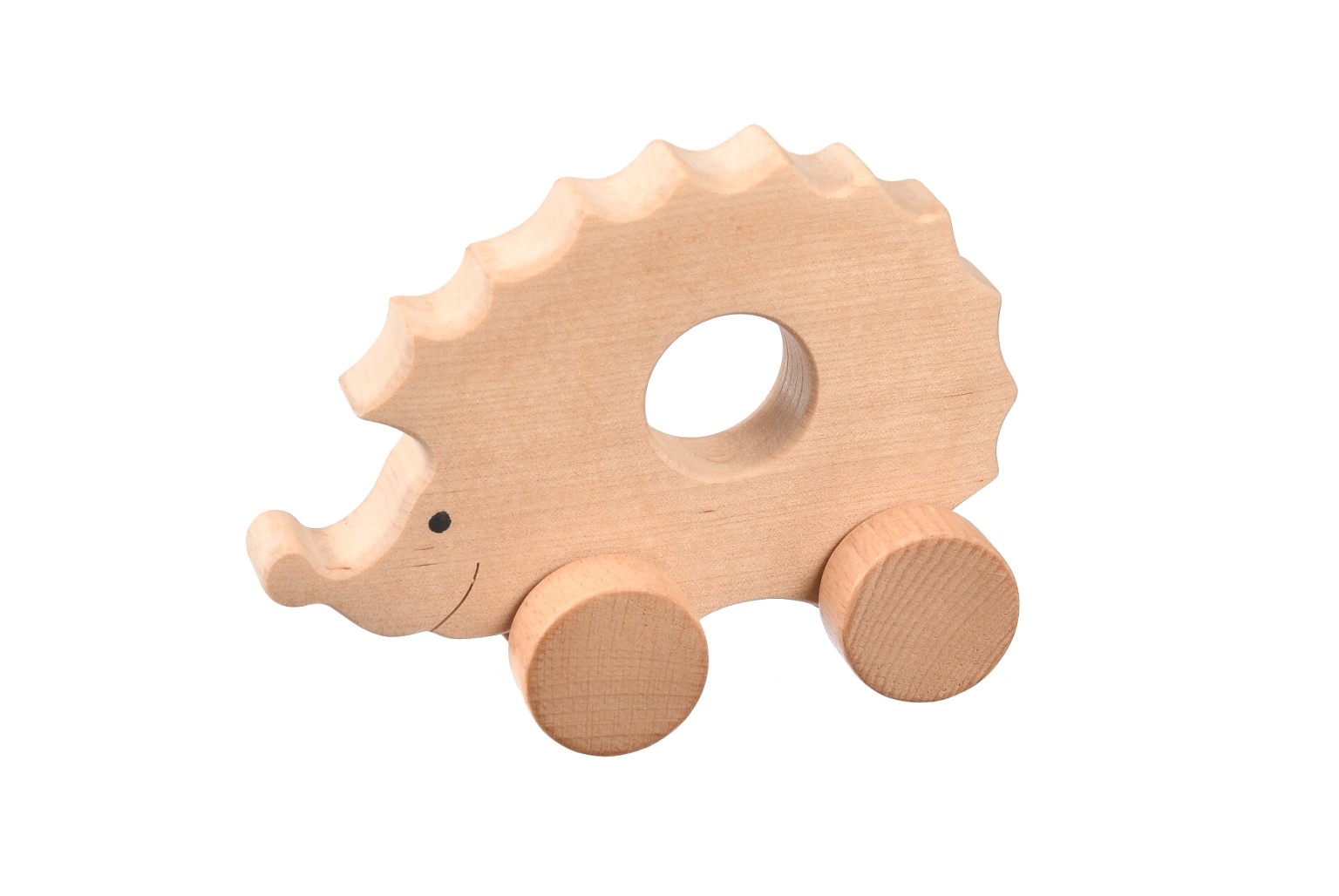 Drewniana ozdoba jeżyk na kółkach