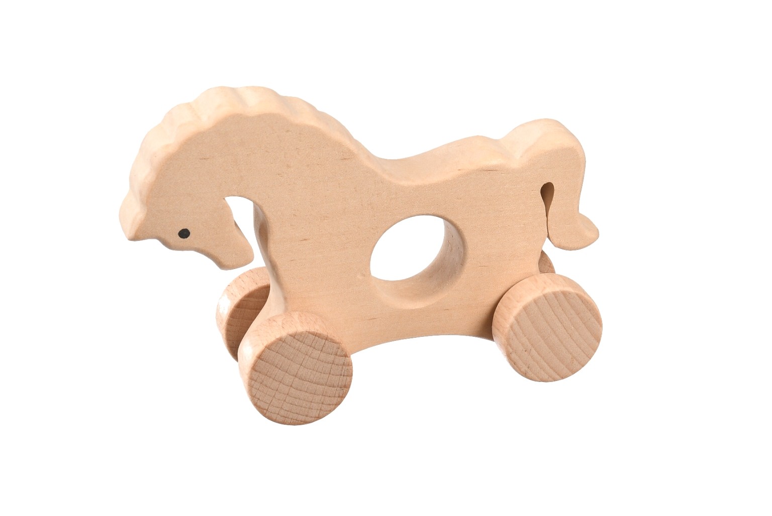 Drewniana ozdoba konik na kółkach