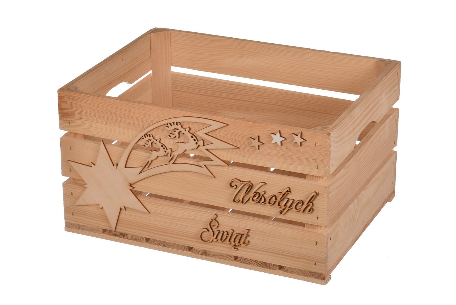 Drewniana skrzynka opakowanie na prezent świateczny