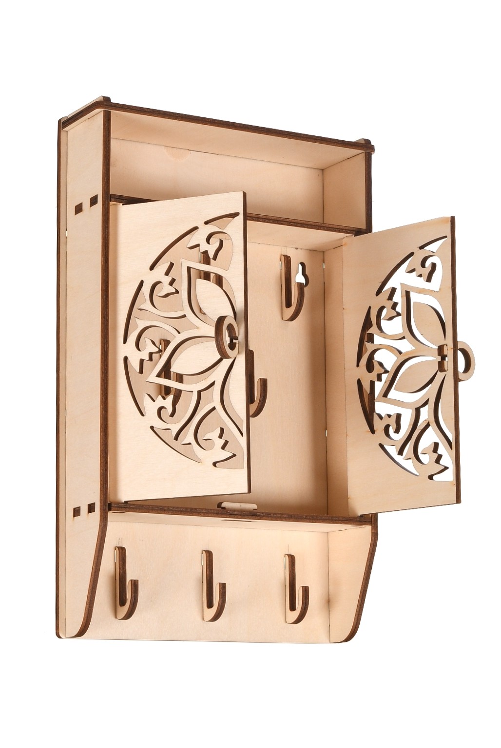 Drewniana szafka na klucze organizer ażur