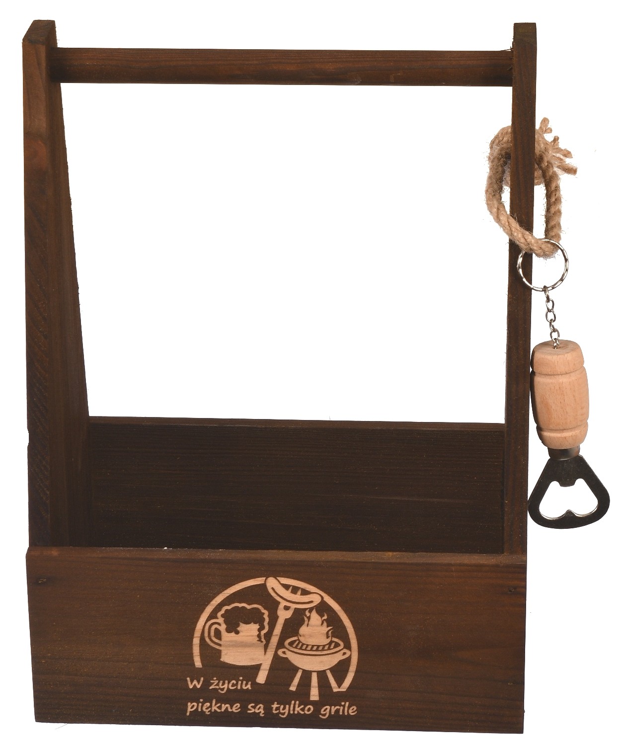 Brązowa drewniana skrzynka na piwo z grawerem prezent