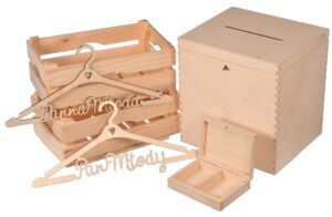 Zestaw ślubny 6 w 1 skarbona wieszaki skrzynka