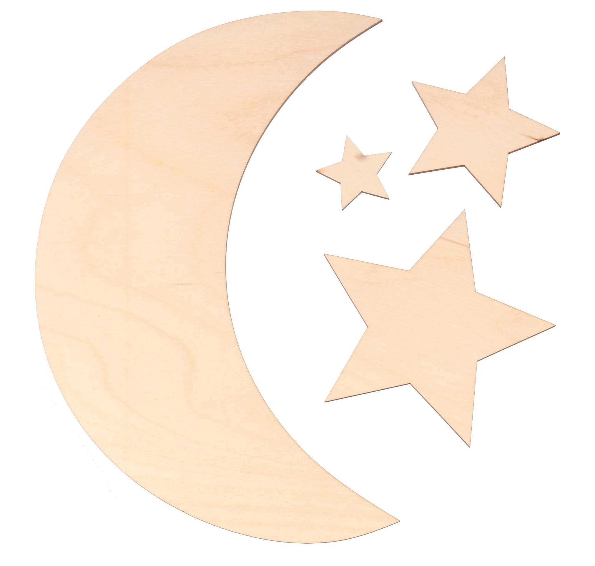 Drewniany mały księżyc z gwiazdkami