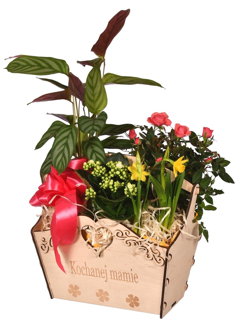 Dzień Matki drewniany kosz prezentowy grawer