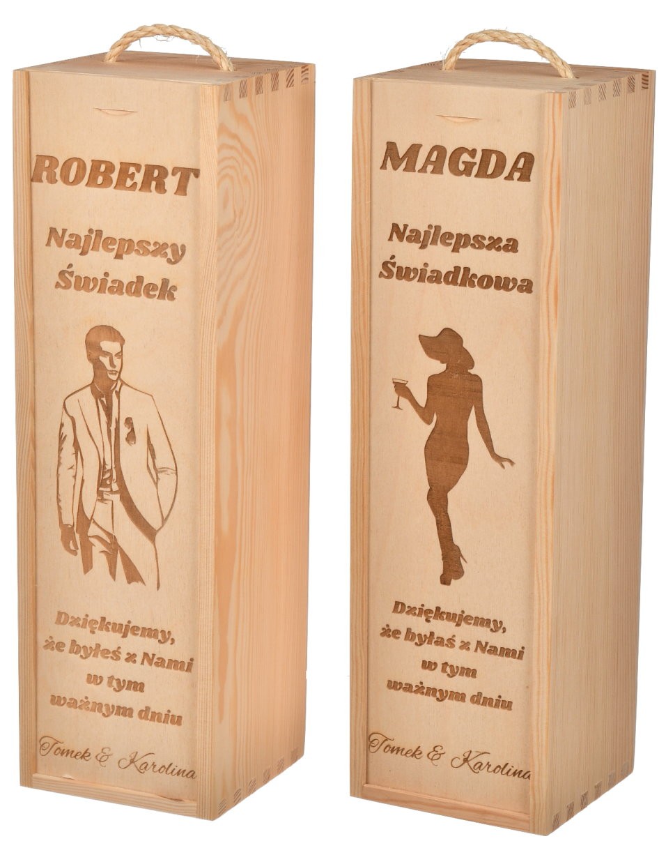 Pudełko na wino dla świadków z grawerem komplet