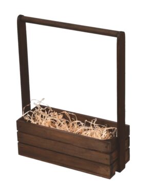 Brązowe drewniane nosidło na prezent kwiaty podziękowanie