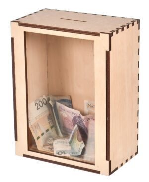 Skarbonka drewniana z szybką ramka