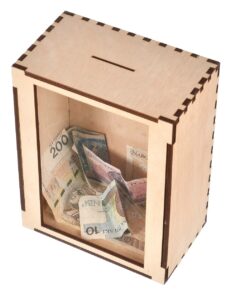 Skarbonka drewniana z szybką ramka