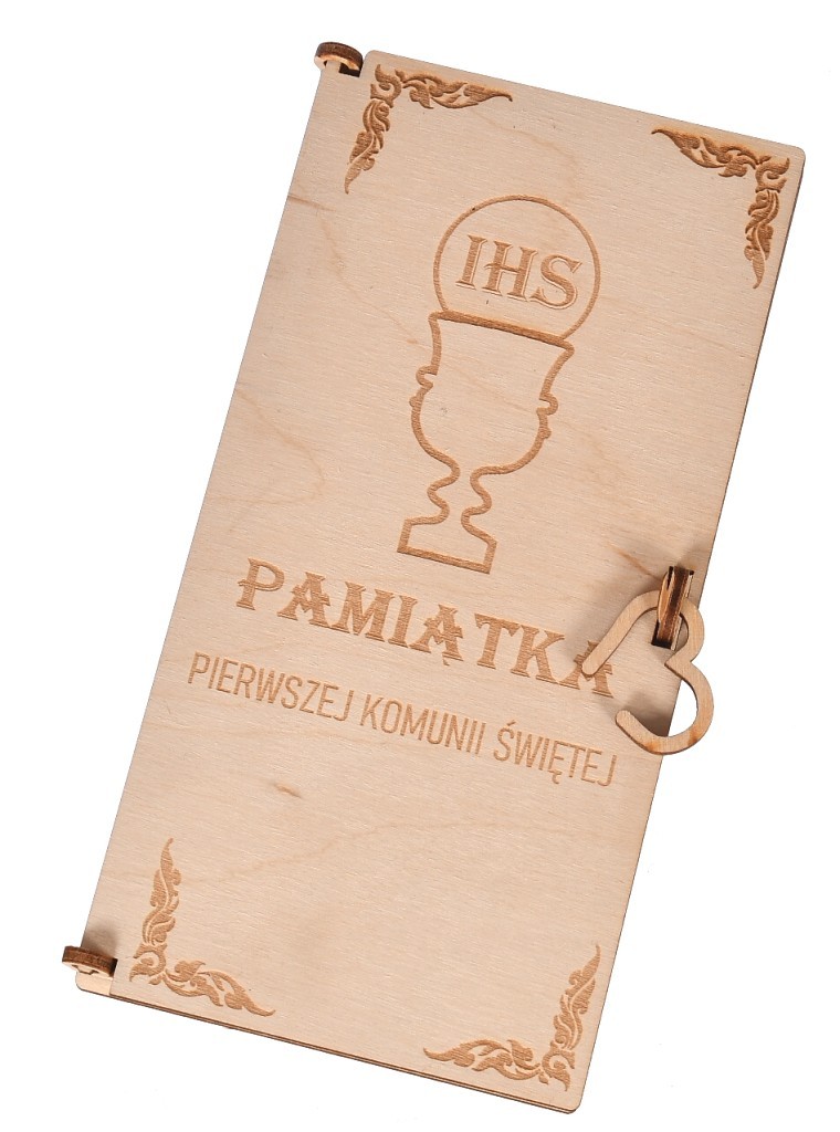 Drewniane pudełko na pieniądze Pierwsza Komunia Święta