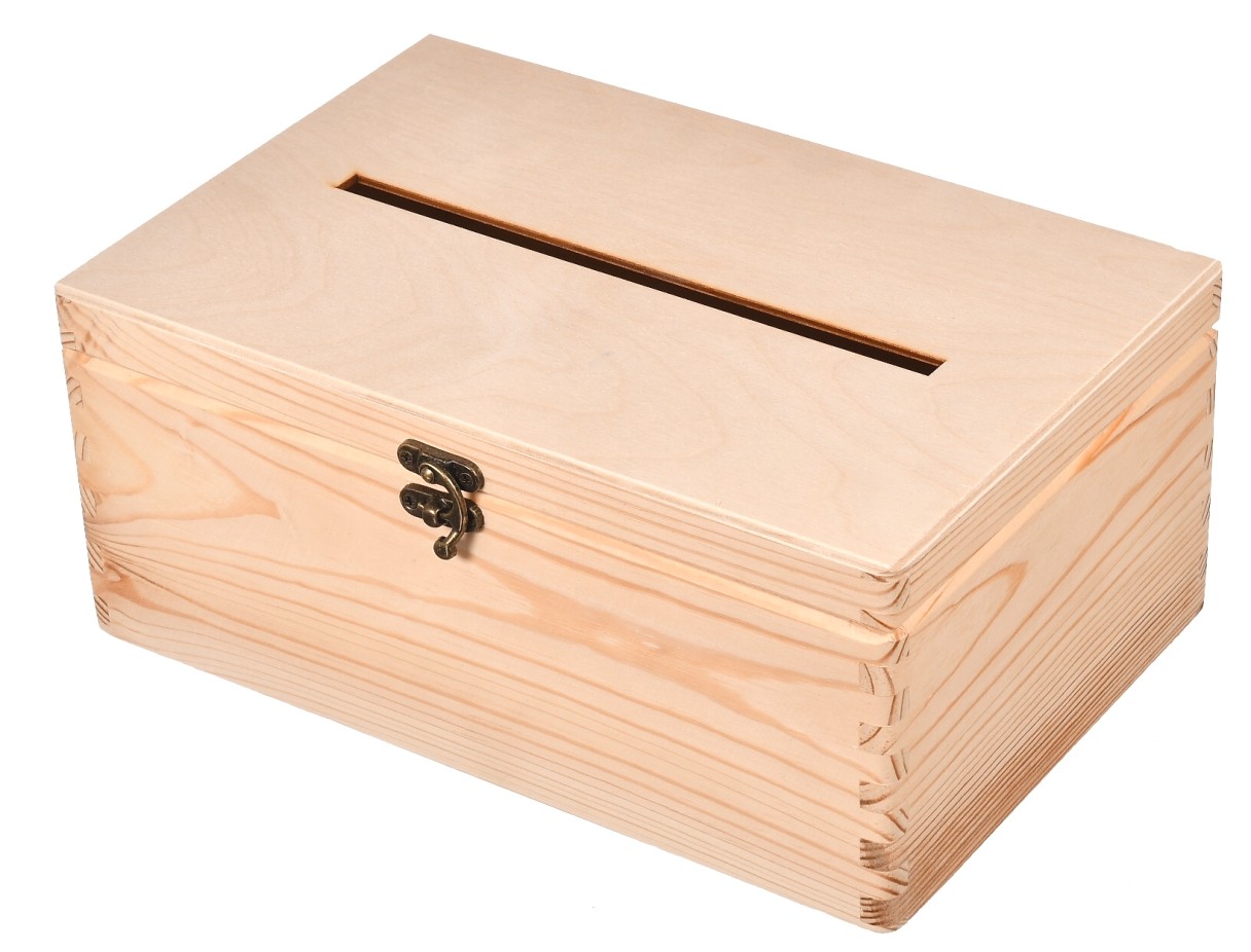 Drewniane pudełko na koperty skarbona