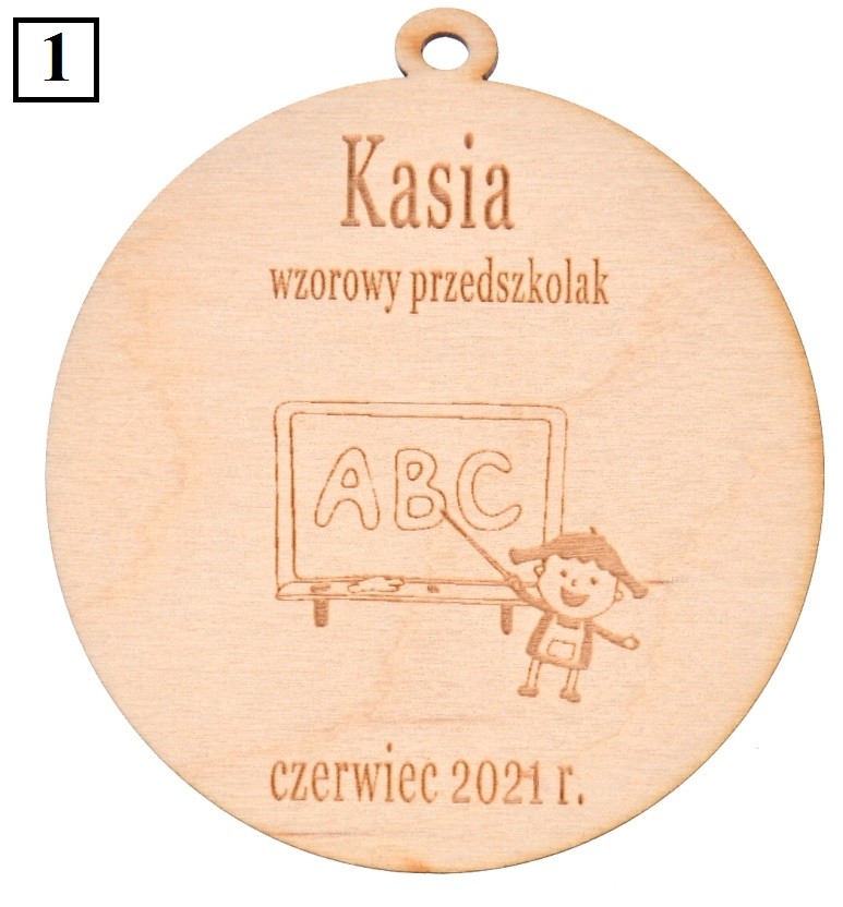Drewniany medal dla przedszkolaka ucznia absolwenta z grawerem