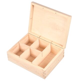 Drewniane pudełko na herbatę z 5 przegrodami organizer