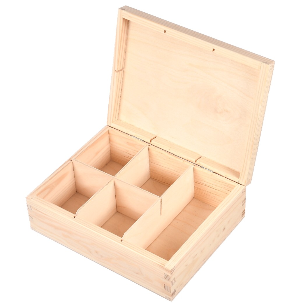 Drewniane pudełko na herbatę z 5 przegrodami organizer