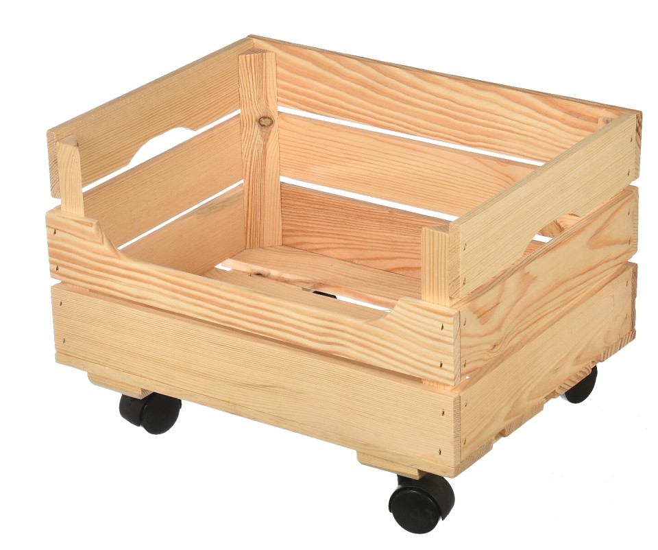 Drewniana skrzynka na kółkach