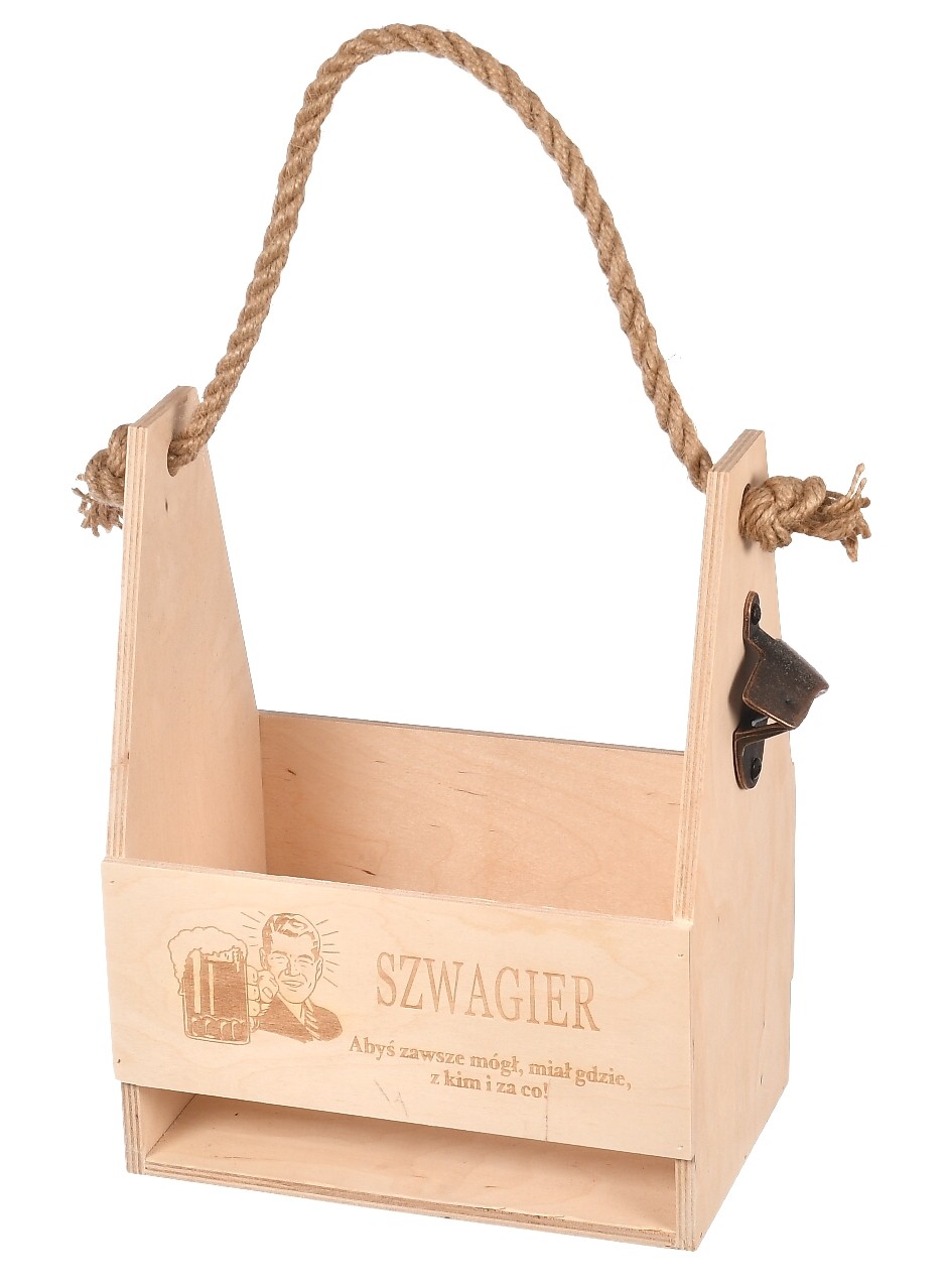 Drewniane nosidło na piwo, kwiaty grawer