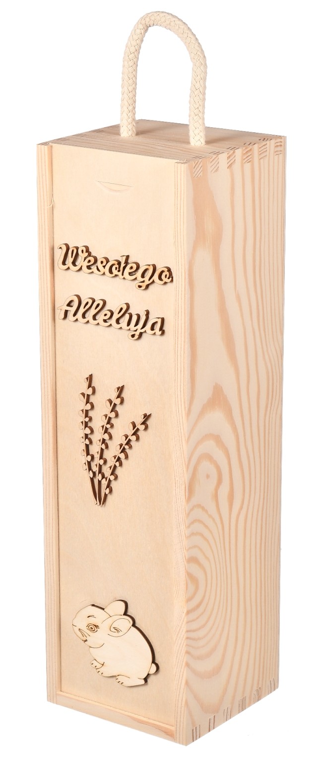 Drewniane pudełko na wino Wielkanoc