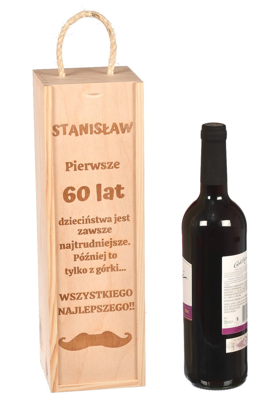 Grawerowane pudełko drewniane na wino prezent urodzinowy