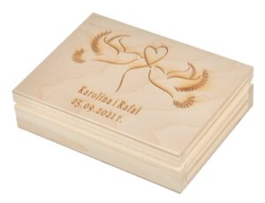 Zestaw ślubny pudełko na koperty i na obrączki z grawerem