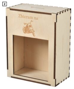 Drewniana skarbonka z szybką i grawerem