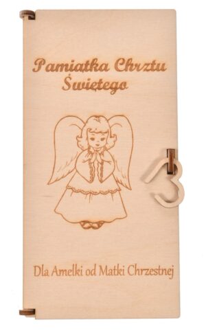 Drewniane pudełko na pieniądze Chrzest Święty