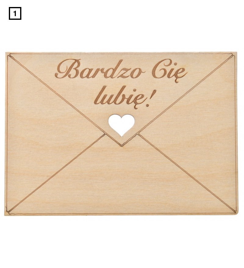Drewniana kartka prezent na Walentynki