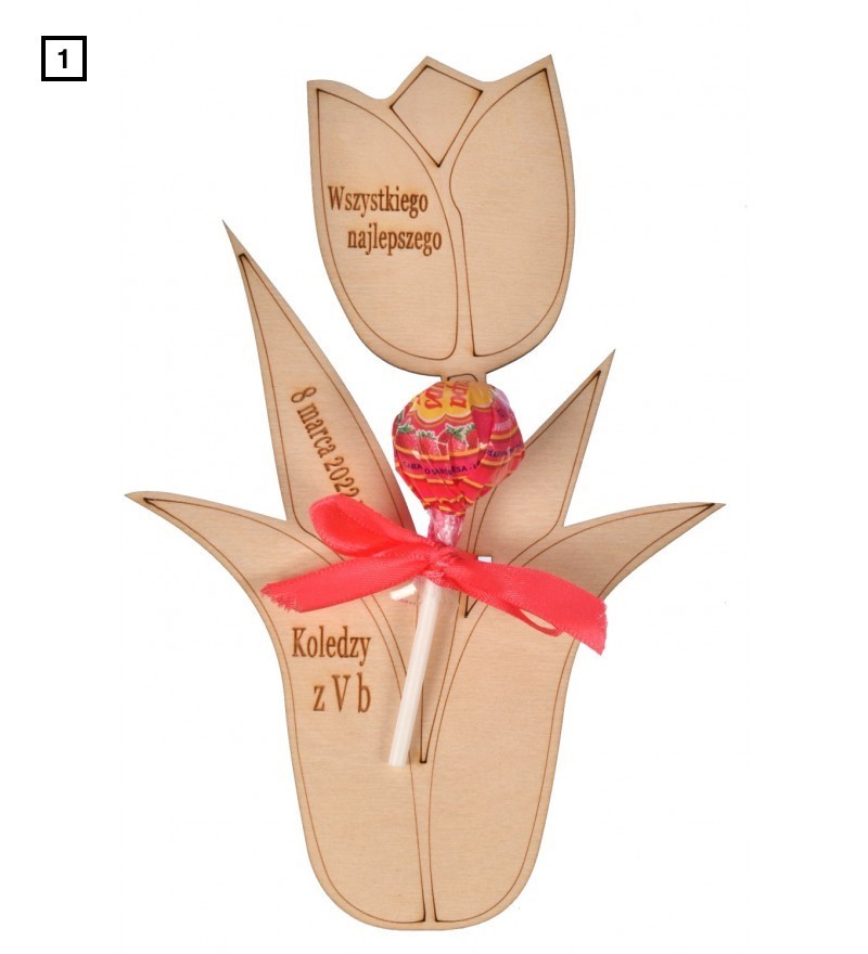 Dzień Kobiet prezent tulipan z życzeniami