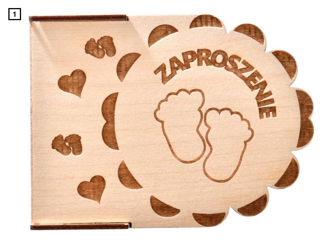 Drewniane zaproszenie na Chrzest kartka
