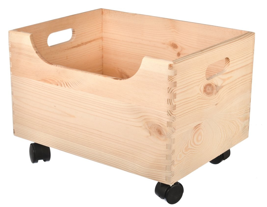 Pudełko drewniane na zabawki z kółkami