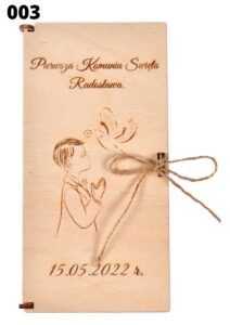 Kartka na Komunie Świętą drewniane pudełko