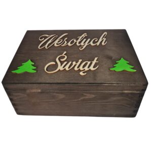 Drewniane pudełko na prezent świąteczny