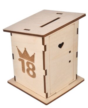 Śmieszna drewniana skarbonka na 18te urodziny