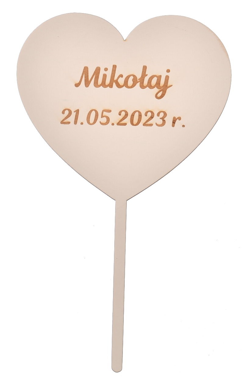 Serce drewniane z imieniem Komunia Święta