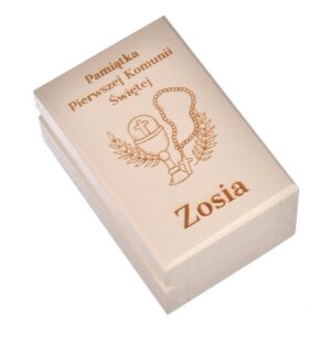 Drewniane pudełko na różaniec komunia chrzest grawer