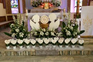 Serce drewniane z imieniem Komunia Święta